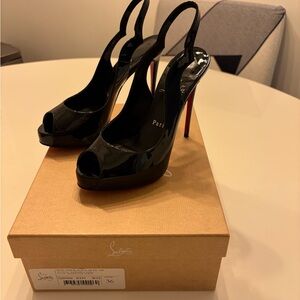 Christian Louboutin Glossy Black Peep-Toe Slingbacks